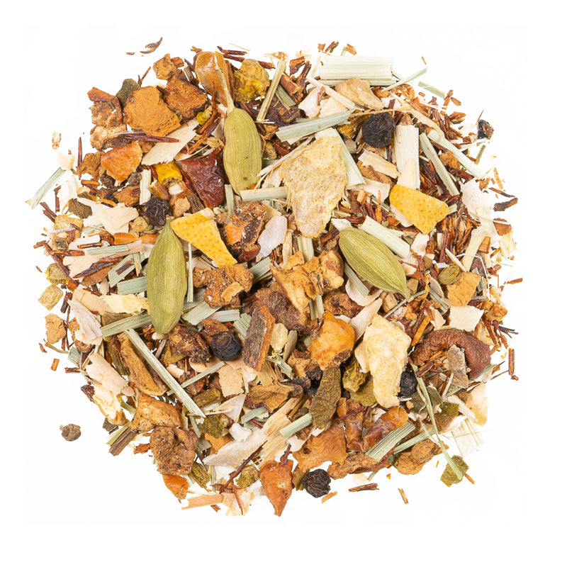 Gember & Ginseng losse thee mooie frisse kleuren, het laat de ingredienten goed zien
